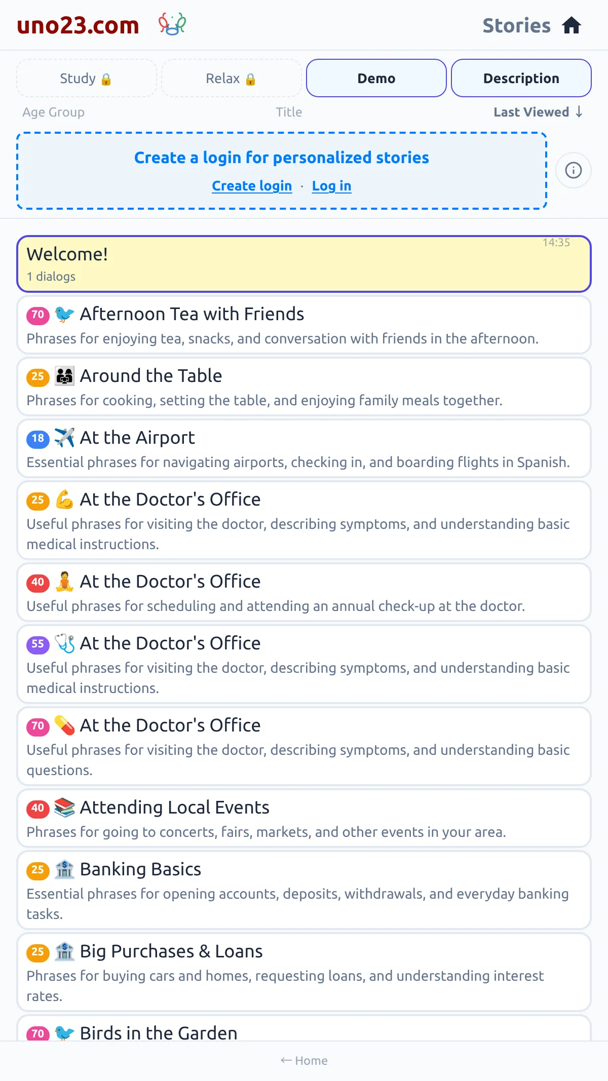 Getting Started 🚀 — a screen from the uno23.com app