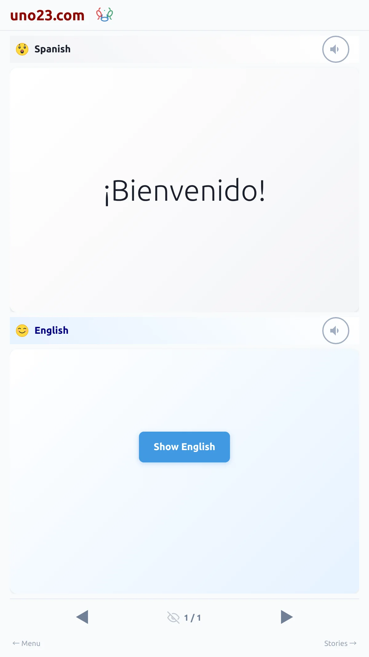 Showing the Translation 👁️ — a screen from the uno23.com app